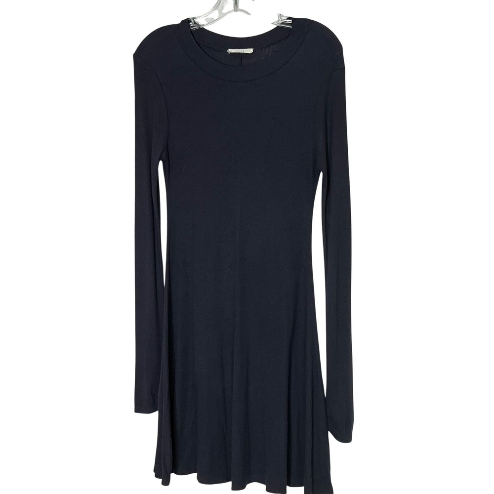 Lush Ribbed Knit Long Sleeve Swing Dress Navy Blue Size L Minimalist Coquette